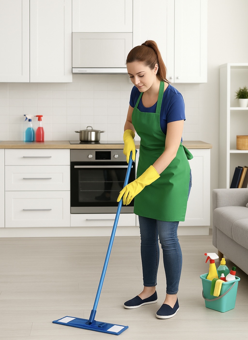 Domestic cleaning in kitchen